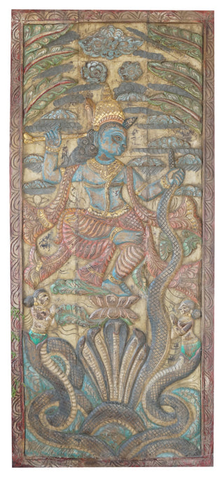 Consigned Dancing Krishna On Kaliya Naag Wall Decor Sliding Barn Door