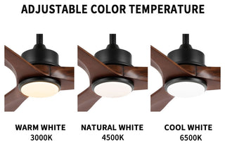 52" Solid Wood 3-Blade LED Ceiling Fan with Remote Control and Light Kit, Black/Walnut