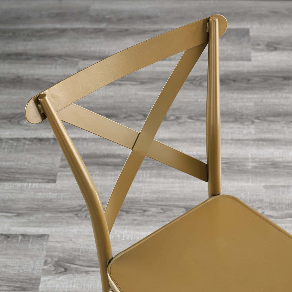 Side Dining Chair, Set of 2, Metal, Gold, Modern, Bistro Restaurant Hospitality
