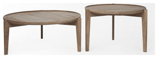 Cleaver Set of 2 39.5" & 31.25" Round Brown Solid Wood Nesting Coffee Tables
