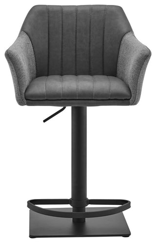 Erin Adjustable Gray Faux Leather and Fabric Metal Swivel Bar Stool