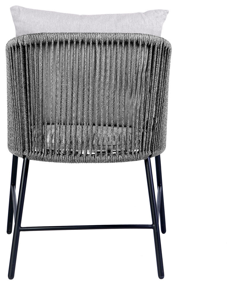 Calica Outdoor Patio Dining Chair, Black Metal And Gray Rope