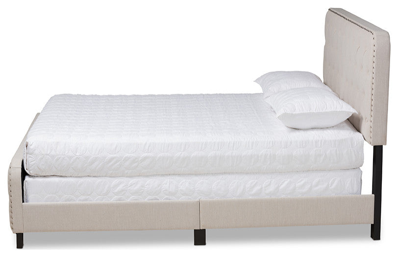 Annalisa Modern Beige Fabric Upholstered Button Tufted Full Size Panel Bed