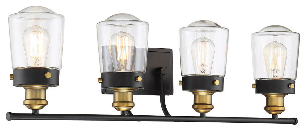 Macauley Vintage Black With Warm Brass, 4-Light Bath