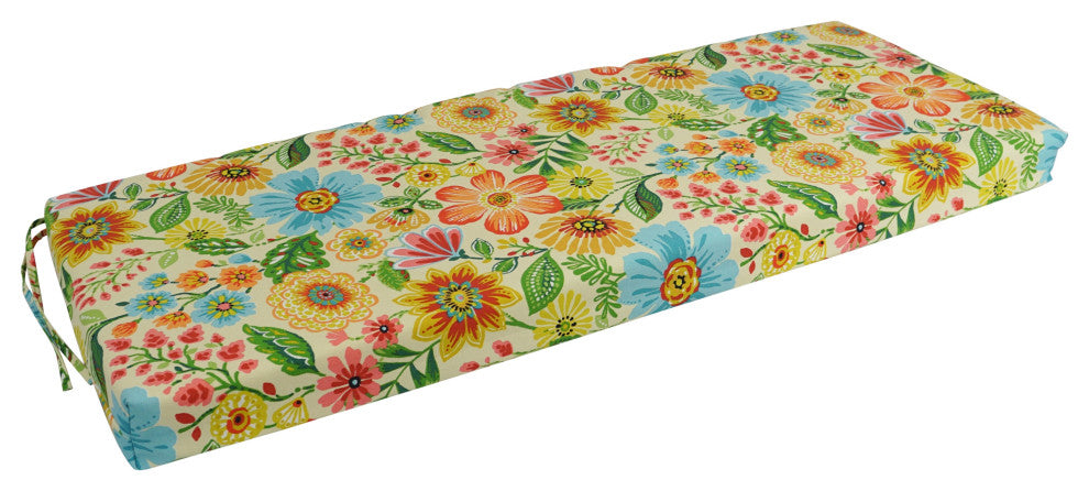 48"X19" Patterned Outdoor Spun Polyester Loveseat Cushion, Gregoire Chamomile