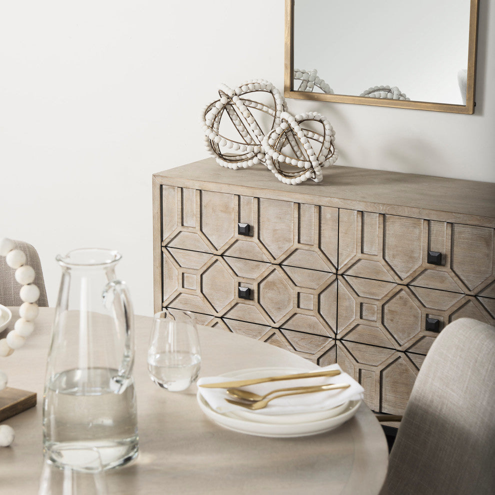 Genevieve II Light Brown Fir Veneer w/ Black Metal Base Sideboard