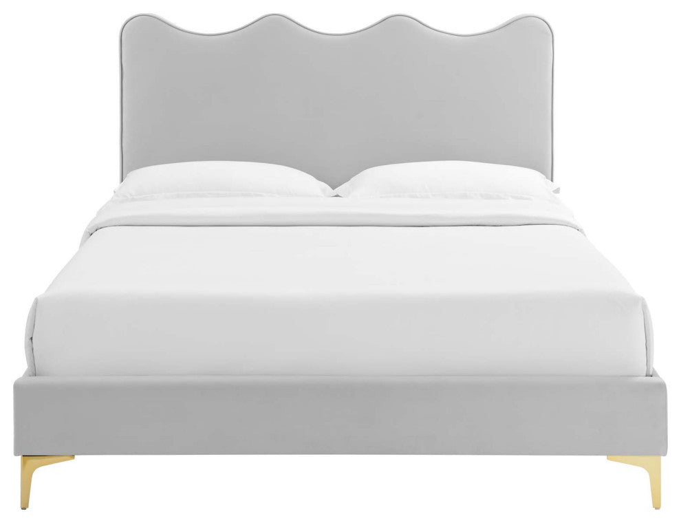 Current Performance Velvet Twin Platform Bed, Light Gray