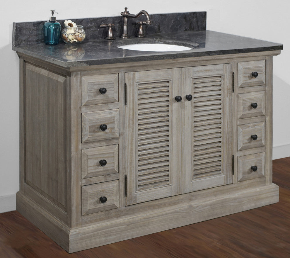 48" Solid Wood Sink Vanity With Marble Top And Round Sink, Dark Limestone Top