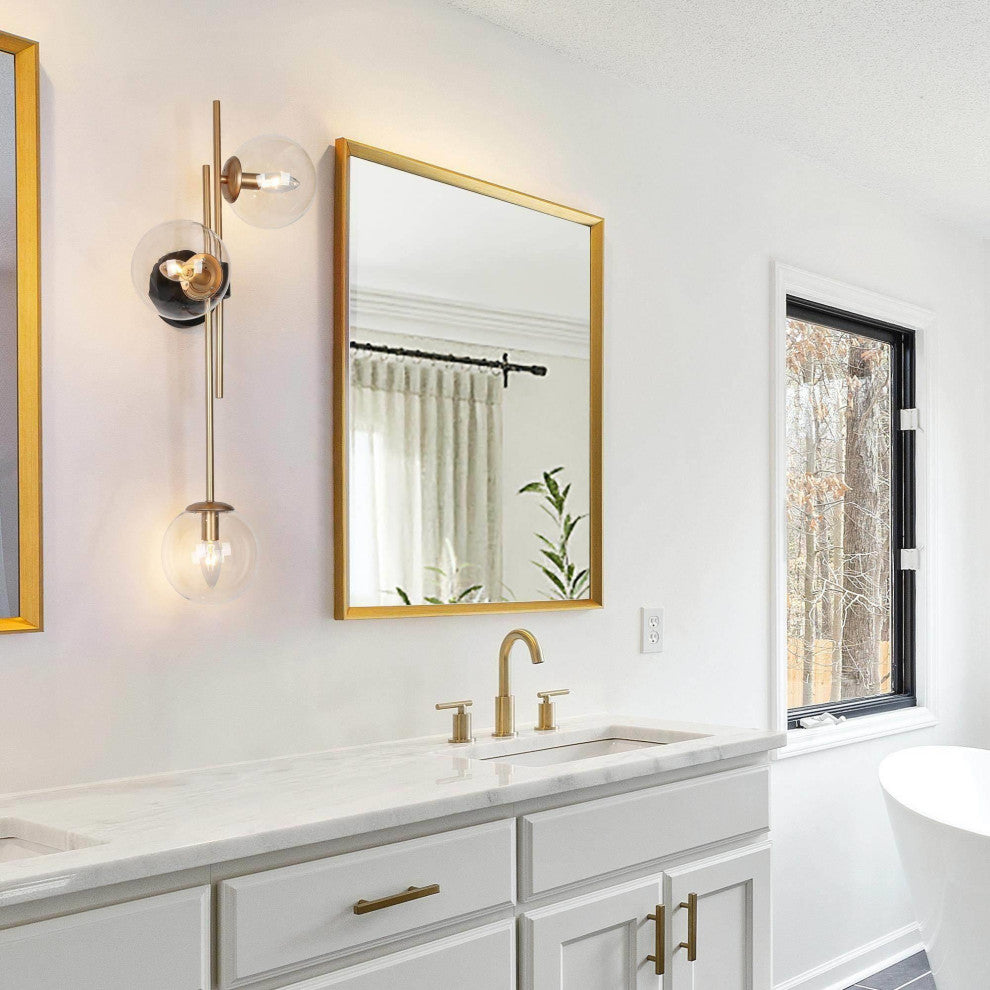 LNC 3-Light Up/Down Modern Gold Globe Wall Sconces, Black