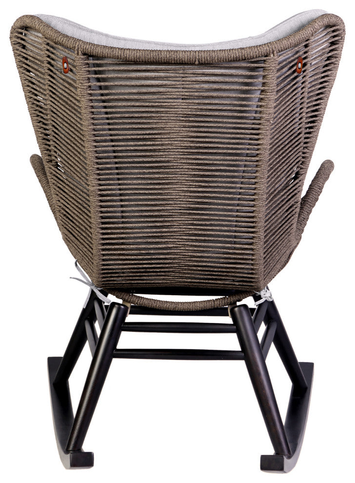 Fanny Outdoor Patio Rocking Chair, Dark Eucalyptus Wood And Truffle Rope, Dark Eucalyptus