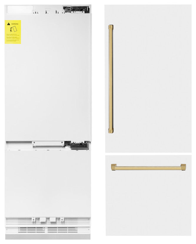 ZLINE Refrigerator With Internal Water, White Matte With Gold, RBIV-WM-30-G