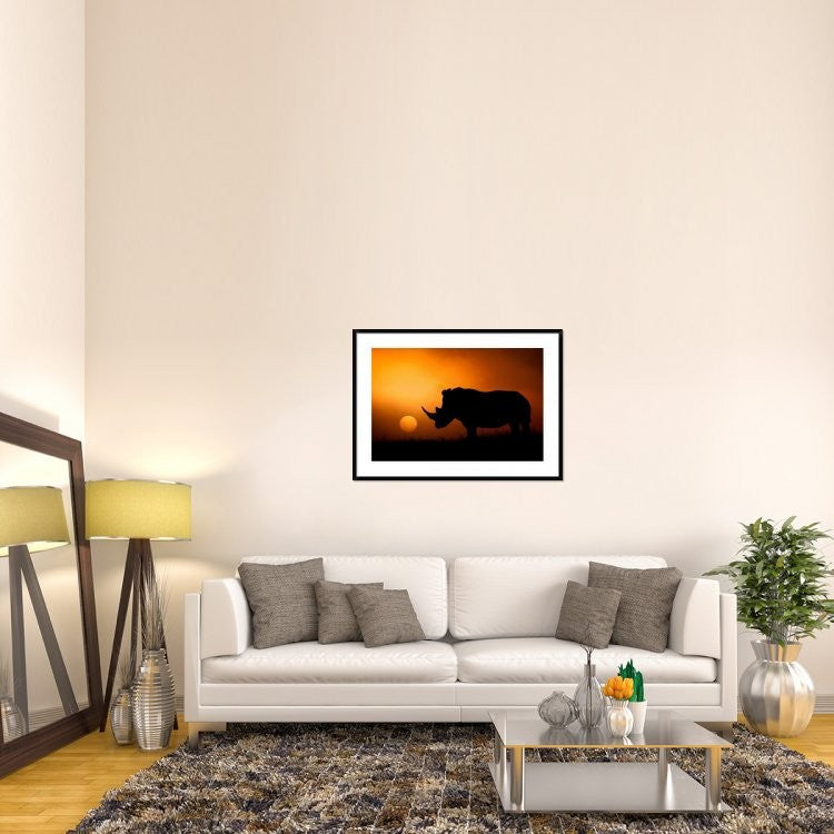 "Rhino Sunrise" Framed Digital Print by Mario Moreno, 44x32"
