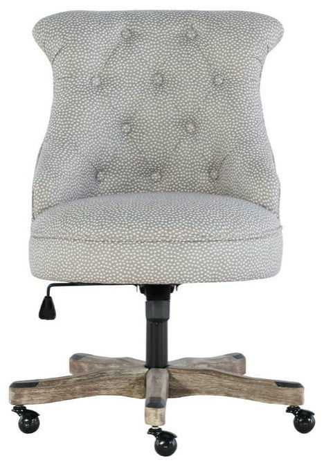 Vintage Office Chair, Round Seat With Button Tufted Hourglass Back, Light Gray