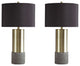 Benzara BM230945 Faux Concrete and Metal Base Table Lamp, Set of 2, Brass & Gray