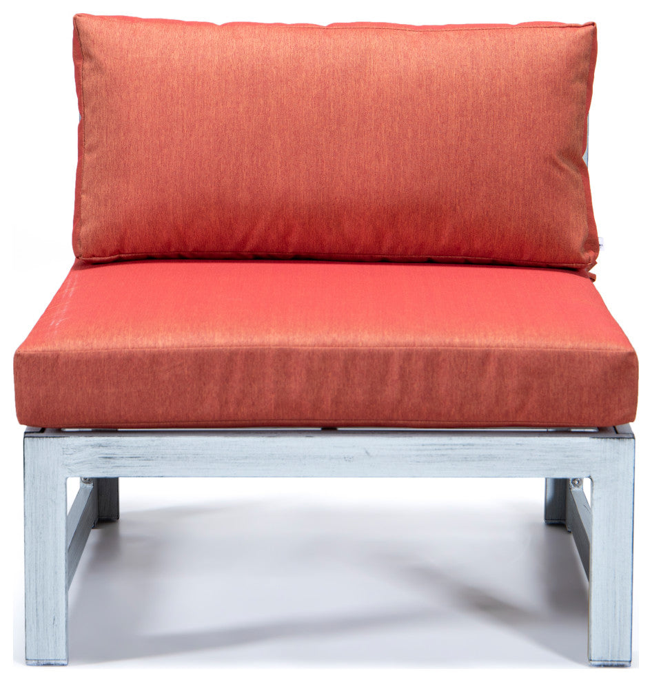 LeisureMod Chelsea 6-Piece Patio Sectional, Weathered Gray Aluminum, Orange