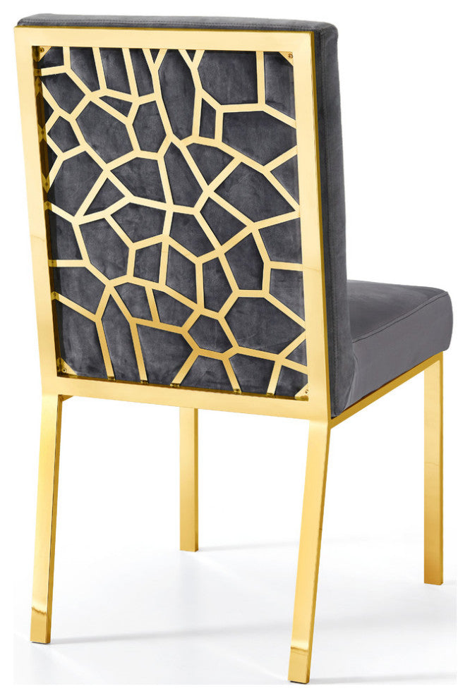 Opal Velvet Dining Chairs, Set of 2, Gray, Gold Base