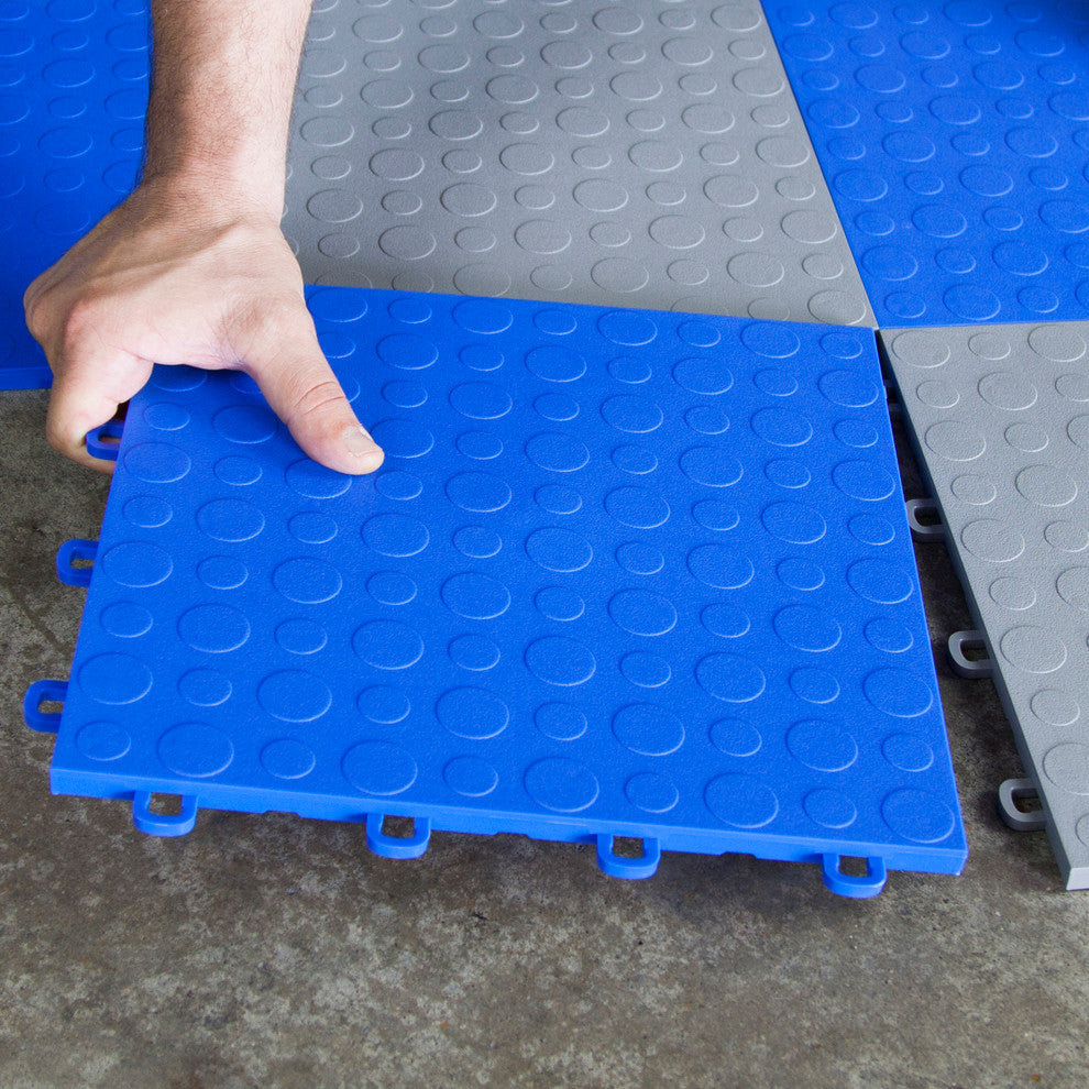 12"x12" Interlocking Garage Flooring Tiles, Coin Top, Set of 30, Royal Blue