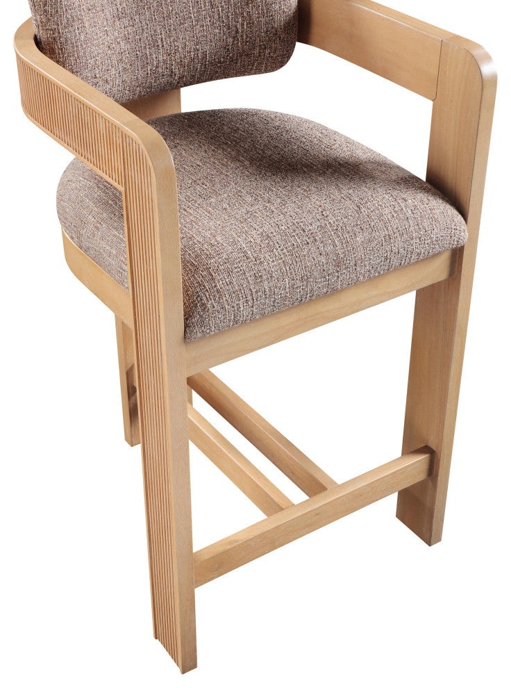 Sacha Upholstered Bar and Counter Stool, Brown, Linen Textured Fabric, Natural