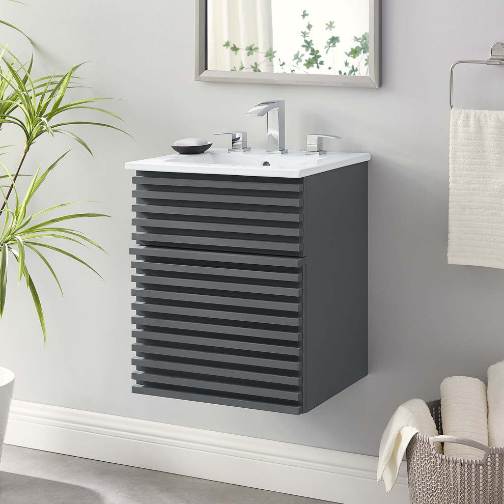 Render 18" Wall-Mount Bathroom Vanity, Gray White