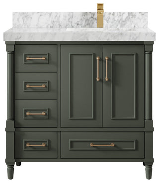 Aberdeen 36 Right Offset Bath Vanity in Pewter Green 2" Carrara Marble