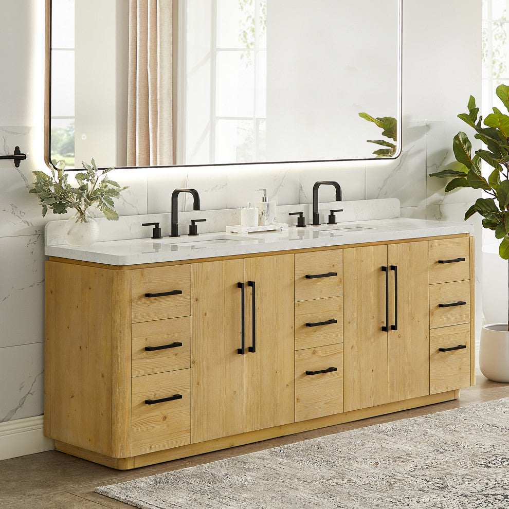 Serene Bathroom Vanity, Nature Brown, 84", No Mirror