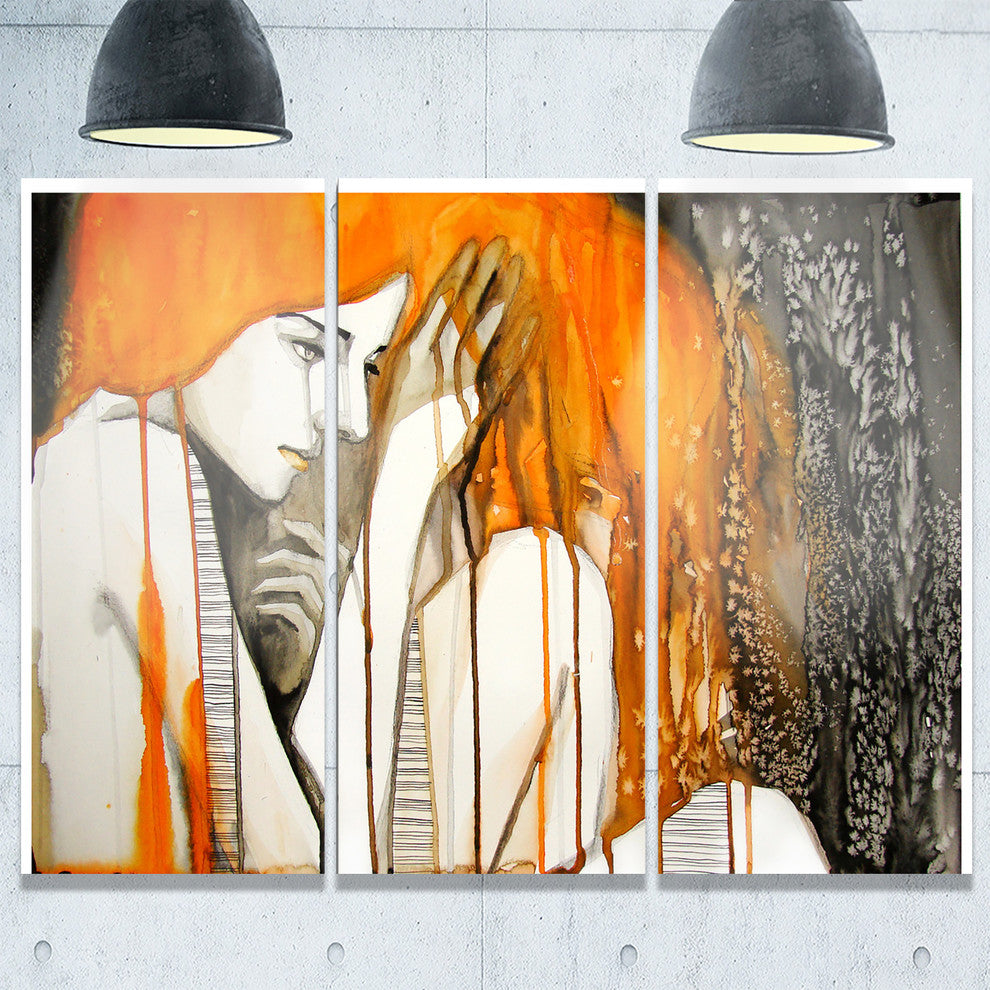 "Thoughtful Girl Illustration" Glossy Metal Wall Art, 3 Panels, 36"x28"