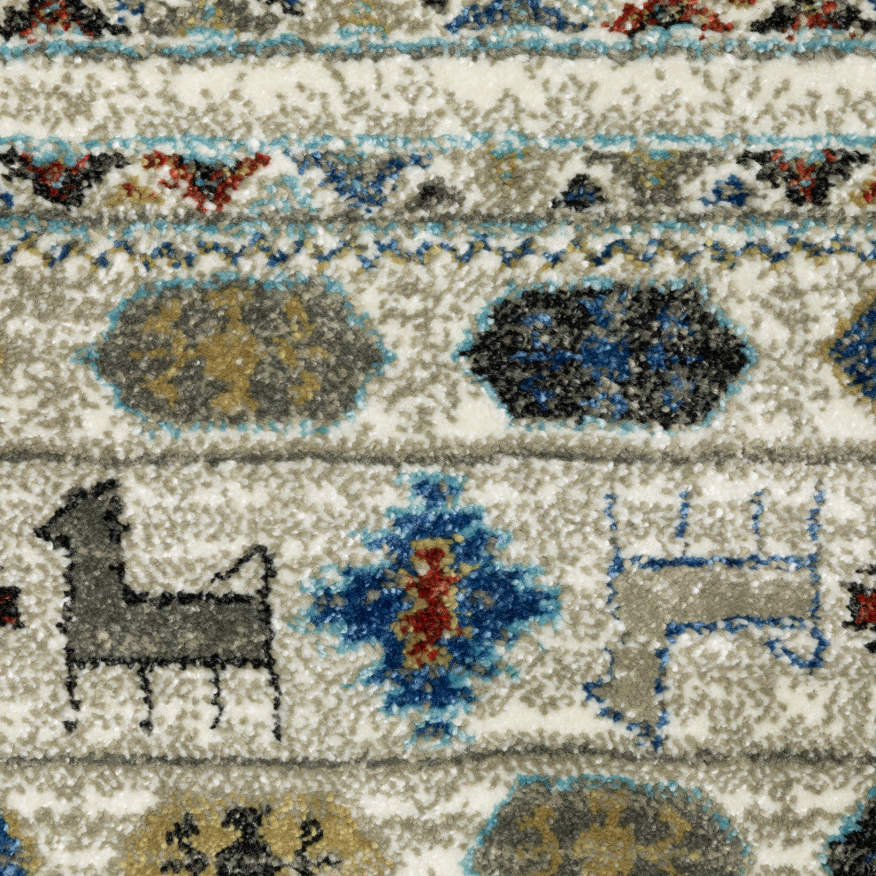 Vander Tribal Border Ivory/Multi Indoor Area Rug, Ivory, 2'3"x7'6"