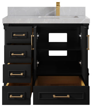 Aberdeen 36 Right Offset Bath Vanity in Black 2" Pearl Gray