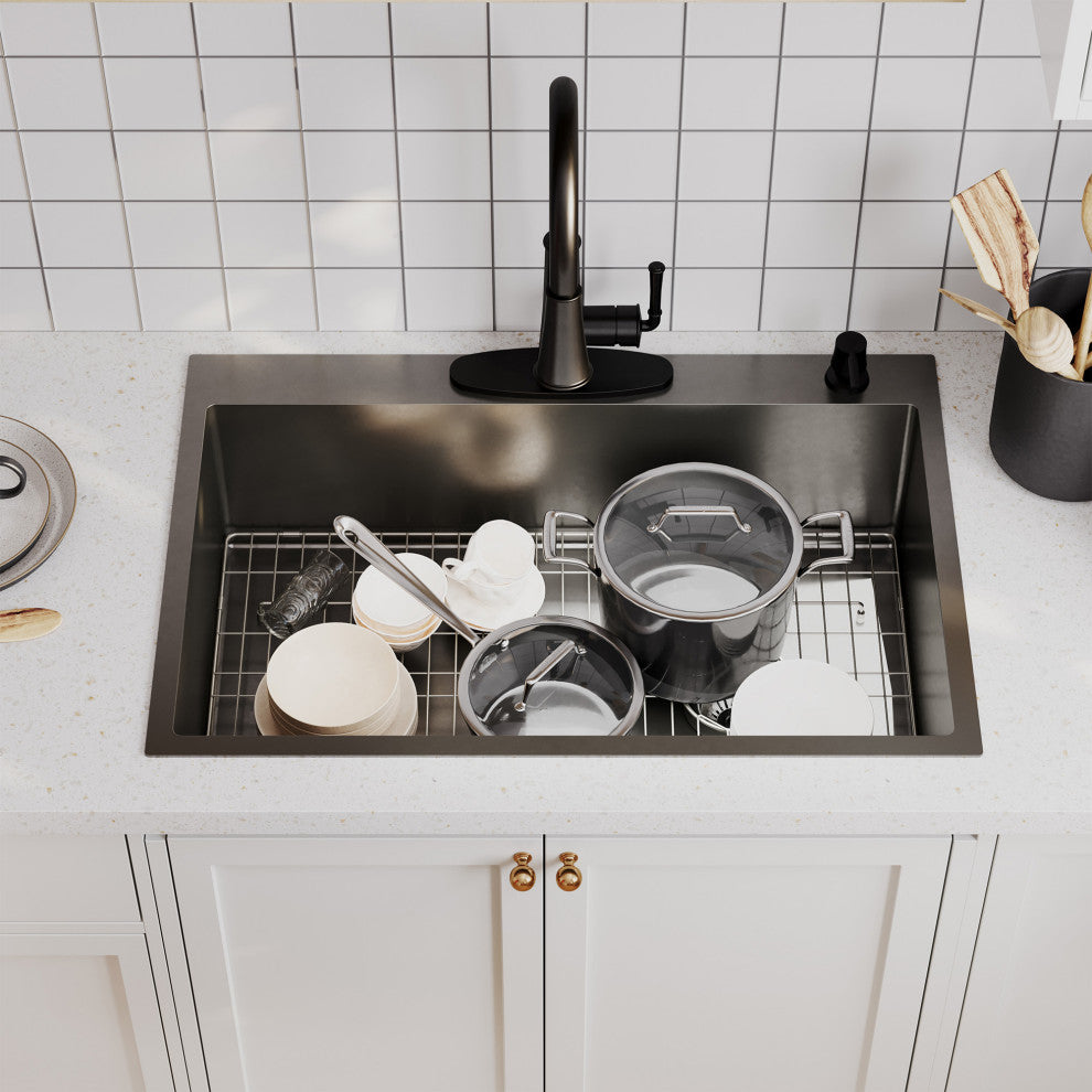 Drop-In Stainless Steel 33-inch 1-Hole Single Bowl Kitchen Sink in Nano PVD