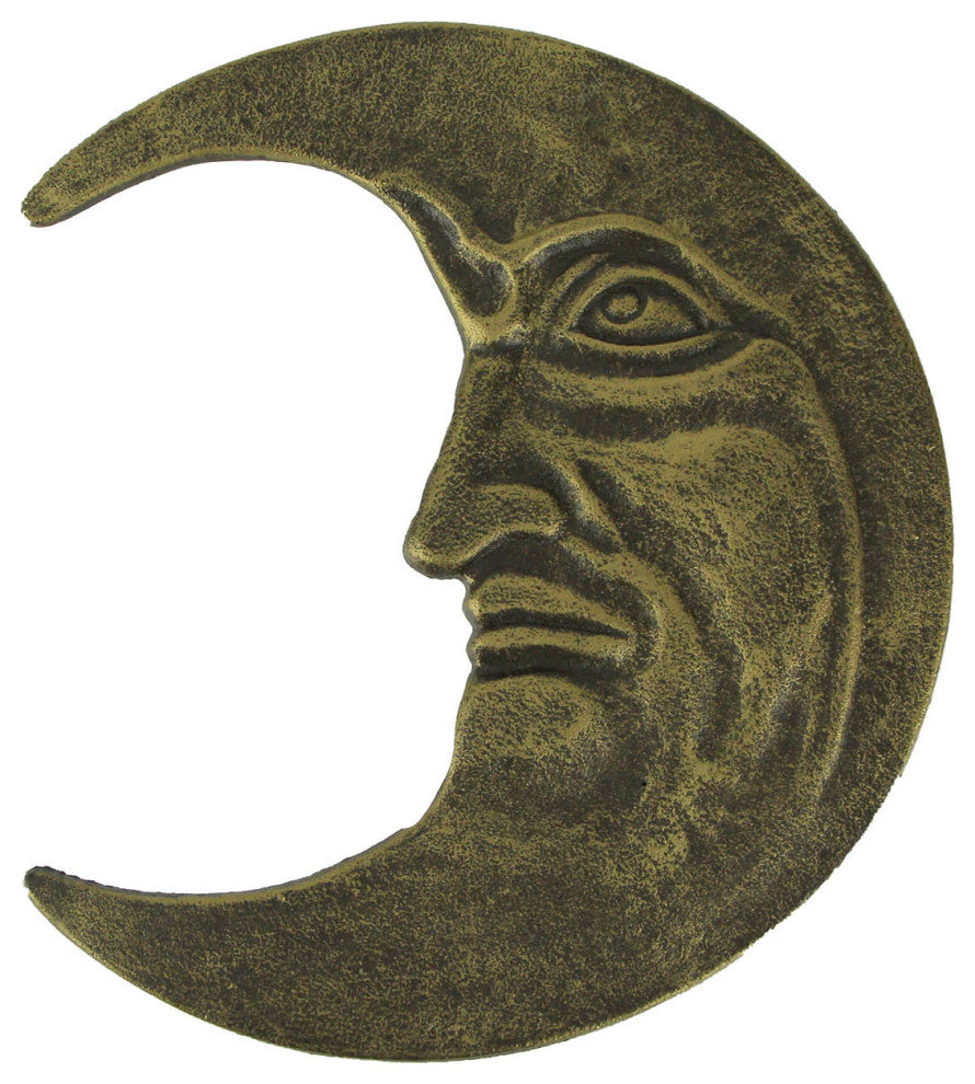 Bronze Finish Cast Iron Crescent Man in the Moon Face Indoor Outdoor Wall Decor