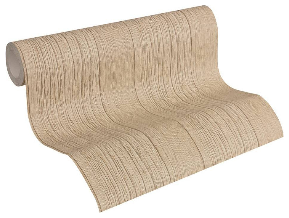 Loft Modern Nature Textured Wallpaper, Wood Planks, Beige Brown, Sample
