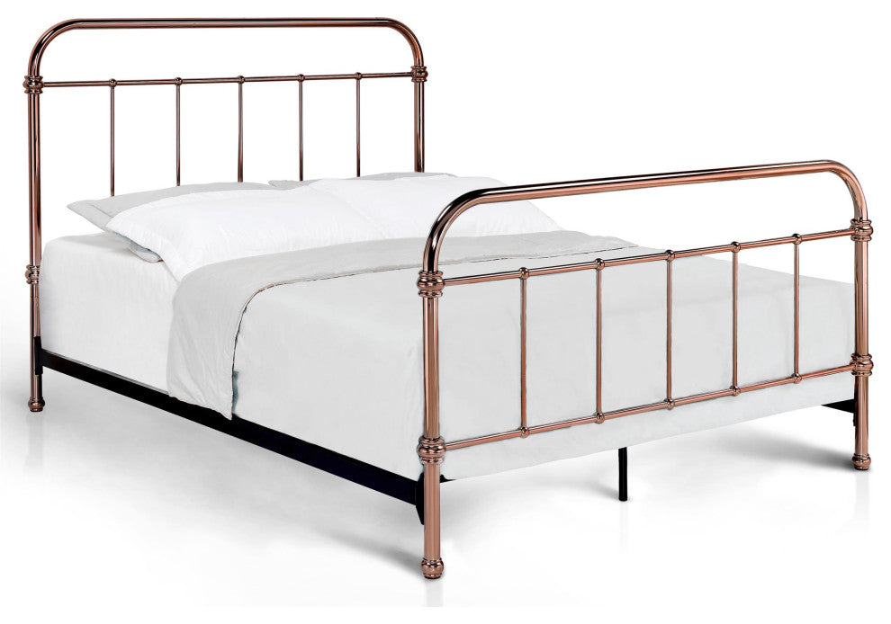Furniture of America Gracie Contemporary Metal King Bed in Rose Gold