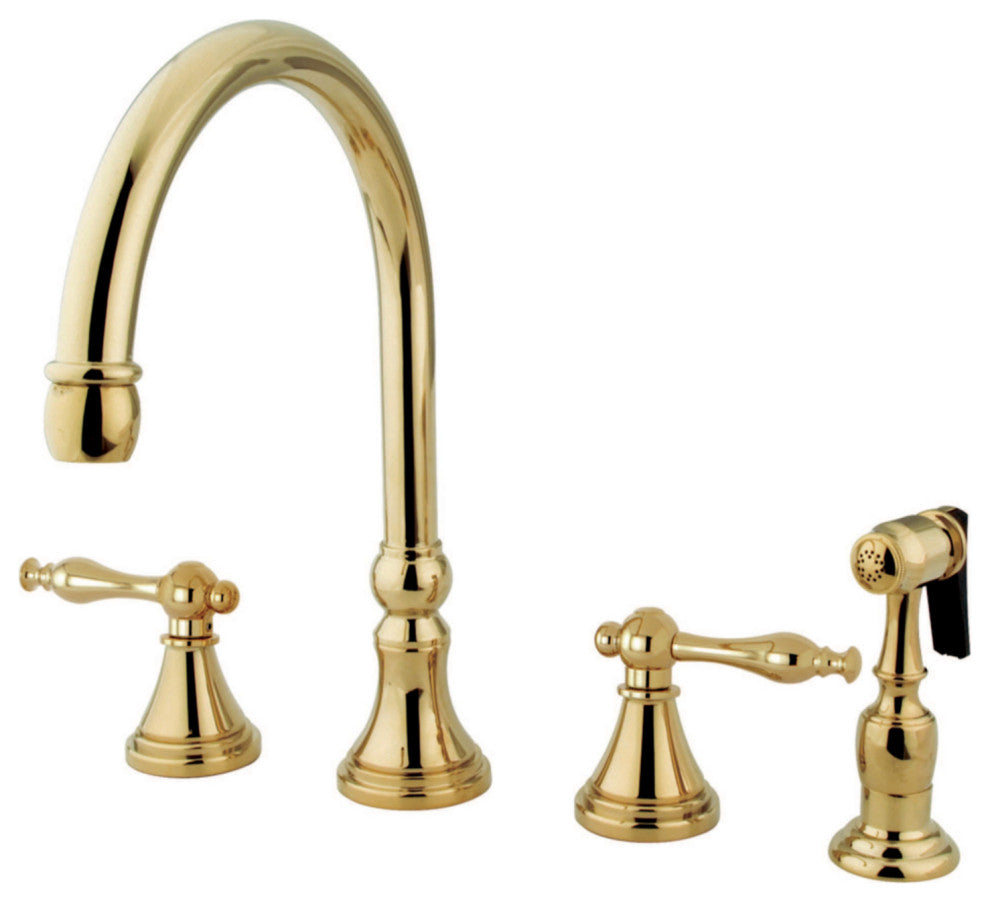 Kingston Brass Widespread Kitchen Faucet With Brass Sprayer, Polished Brass