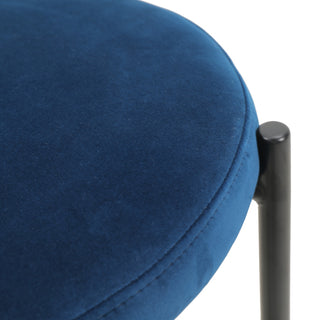 LeisureMod Euston Wicker Bar Stool With Black Steel Frame and Footrest, Navy Blue