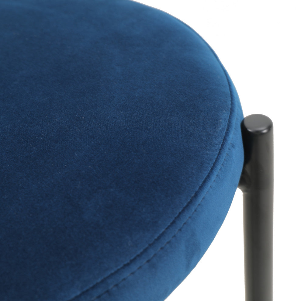 LeisureMod Euston Wicker Bar Stool With Black Steel Frame and Footrest, Navy Blue
