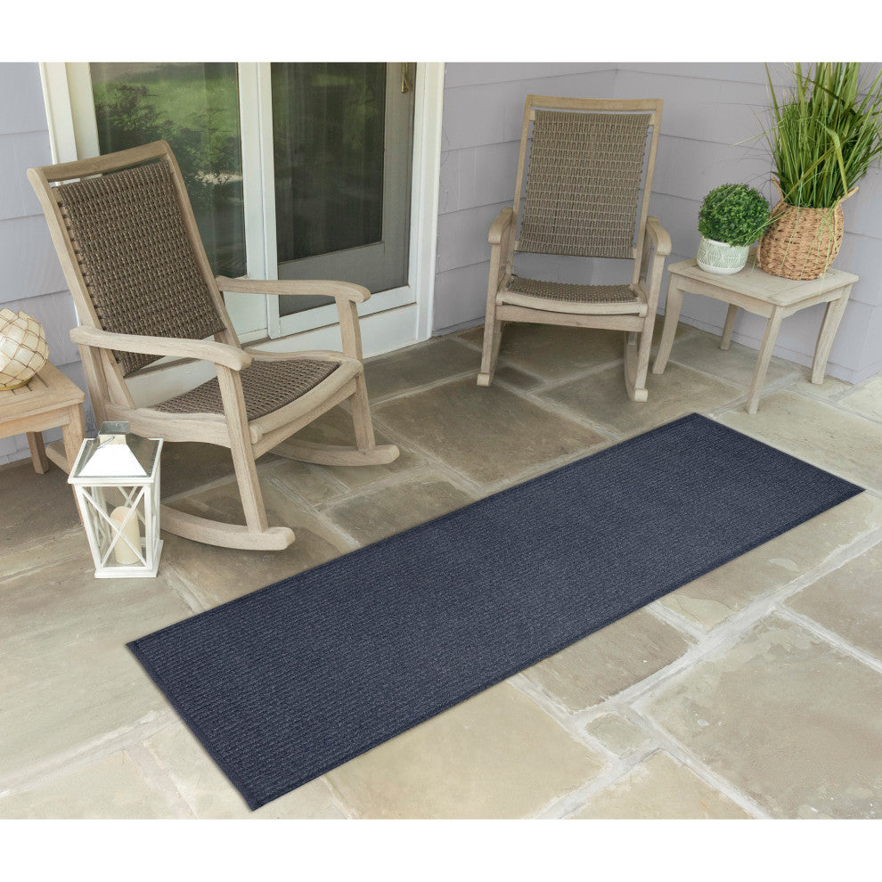 Calais Solid Indoor/Outdoor Rug, Navy, 2'x7'6" Runner