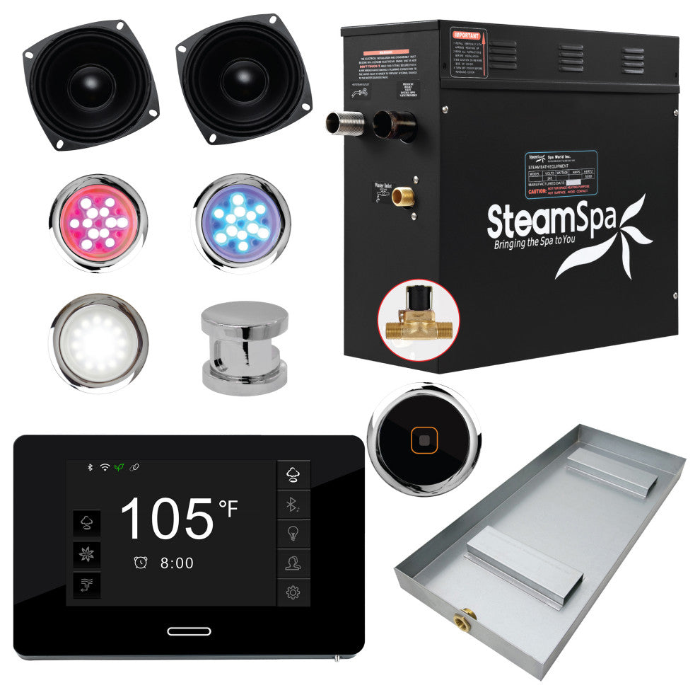 Black Series Wifi/Bluetooth 7.5kW QuickStart Steam Bath Set, Polished Chrome