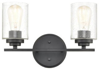 2-Light 14.25" Bathroom Vanity Light Clear Seedy, Matte Black