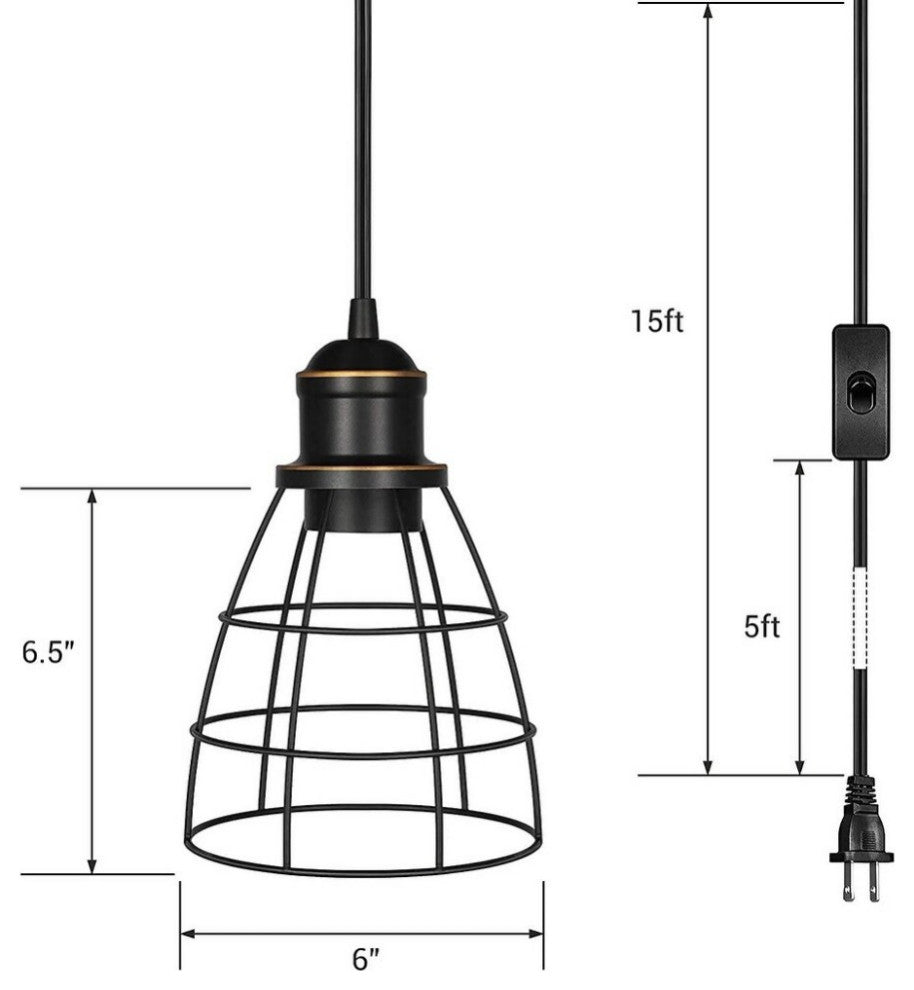 2 Pack Plug in Pendant Light Industrial Cage Pendant Lamp