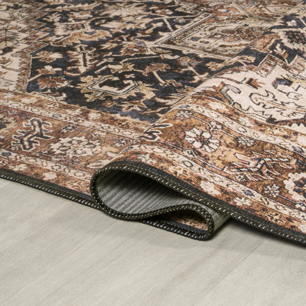 Chapell Chenille Mid-Century Medallion Washable Rug, Black/Terra, 8 X 10