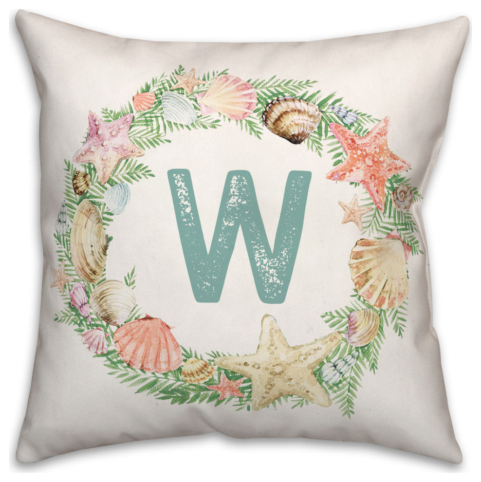 Coastal Christmas Monogram W 18x18 Spun Poly Pillow
