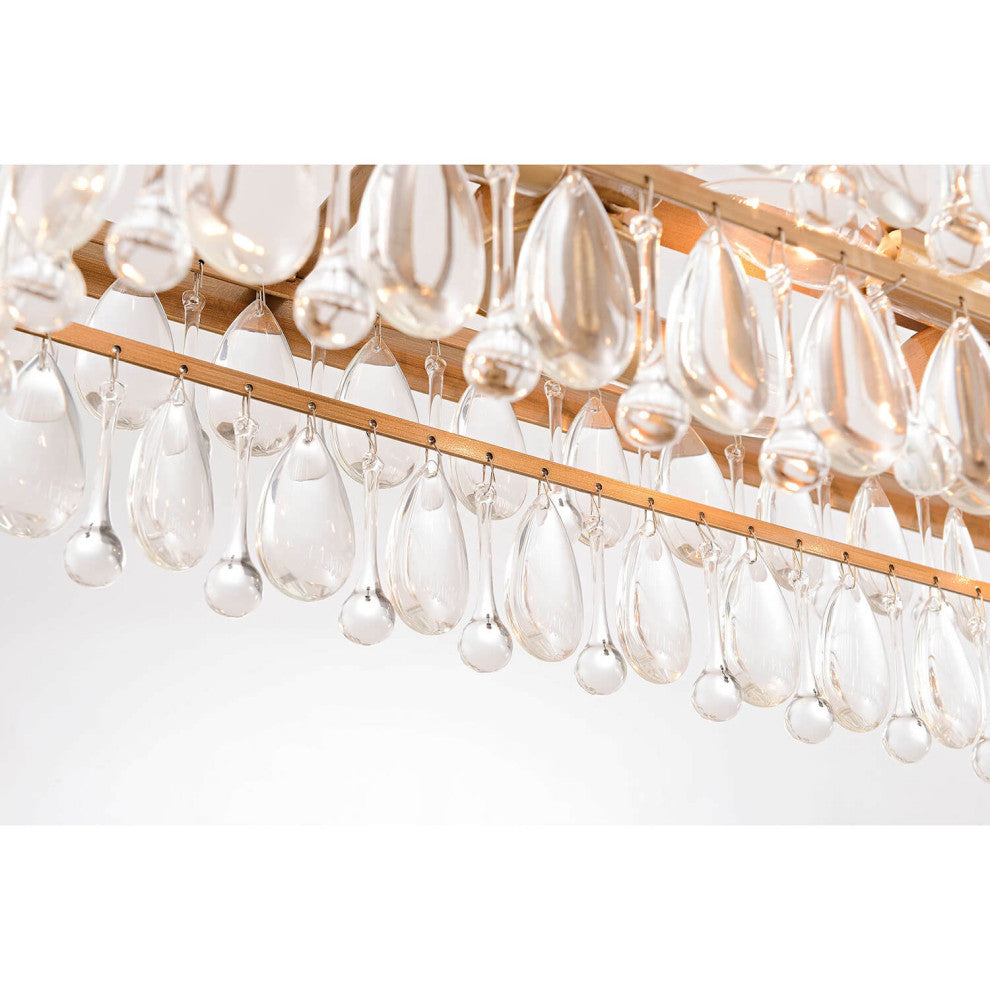 Belle Brushed Brass 8-Light Teardrop Rectangle Larger Chandelier