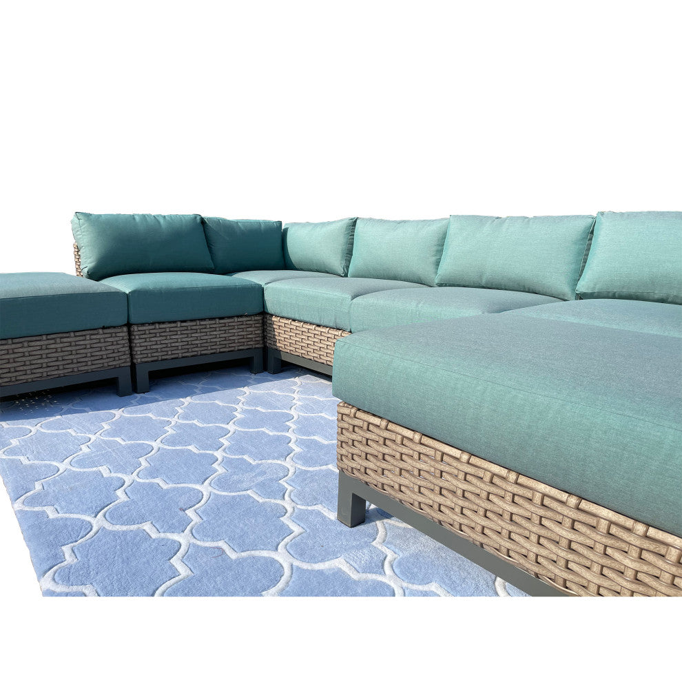 Delta 7-Piece Wicker Outdoor Sectional with Cushions, Cast Breeze Acrylic