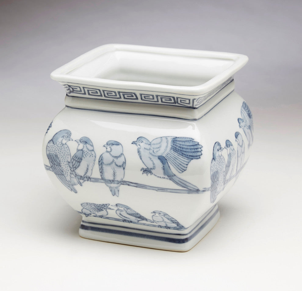 Square Blue and White Planter