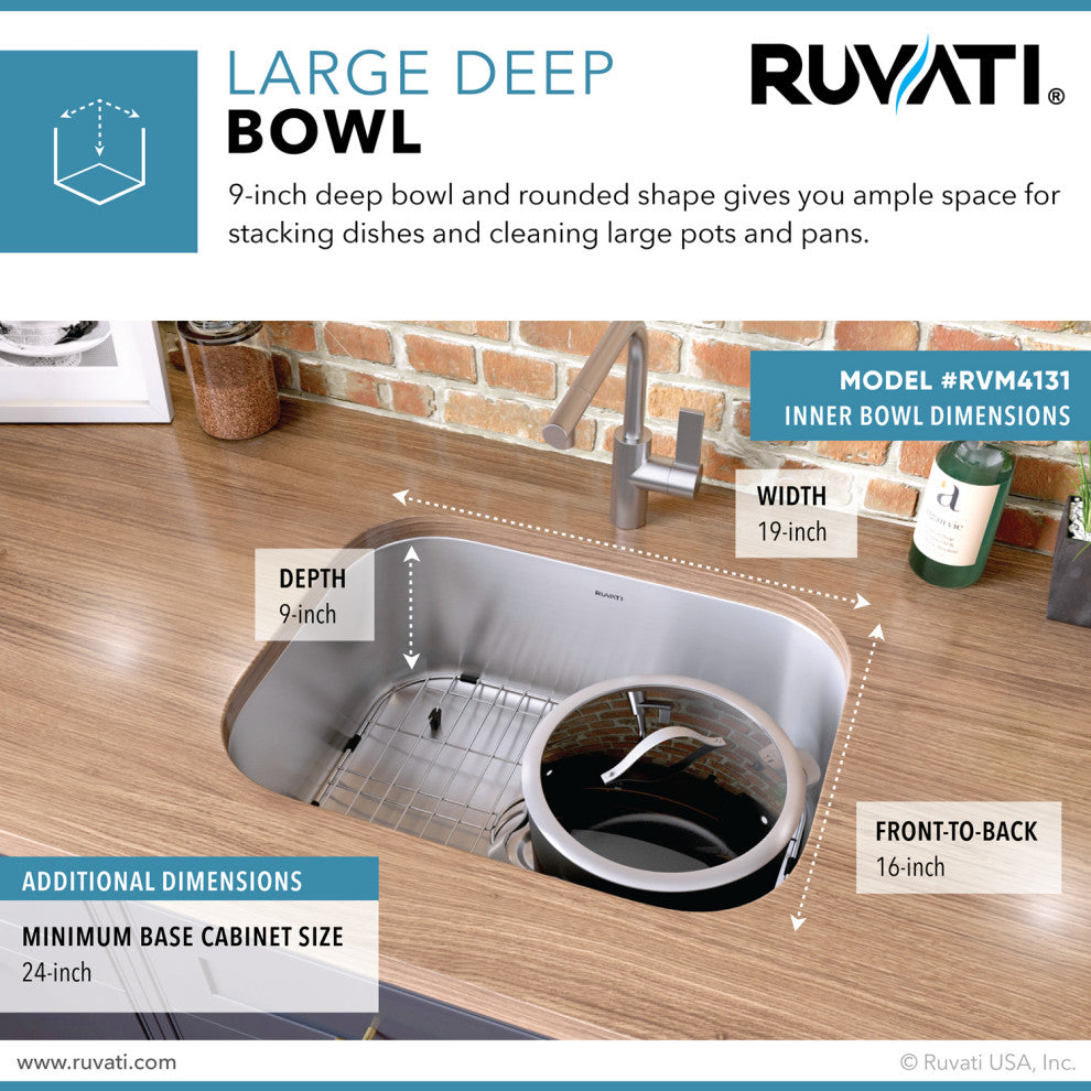 Ruvati RVM4131 21" Undermount 16 Gauge Stainless Steel Kitchen Sink