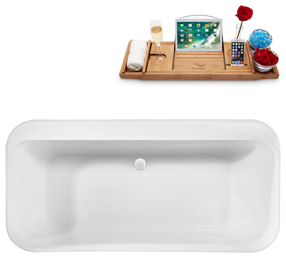 59" Streamline Freestanding Tub and Tray With Internal Drain