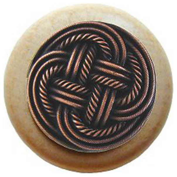 Classic Weave Natural Wood Knob, Unfinished With Antique-Style Copper