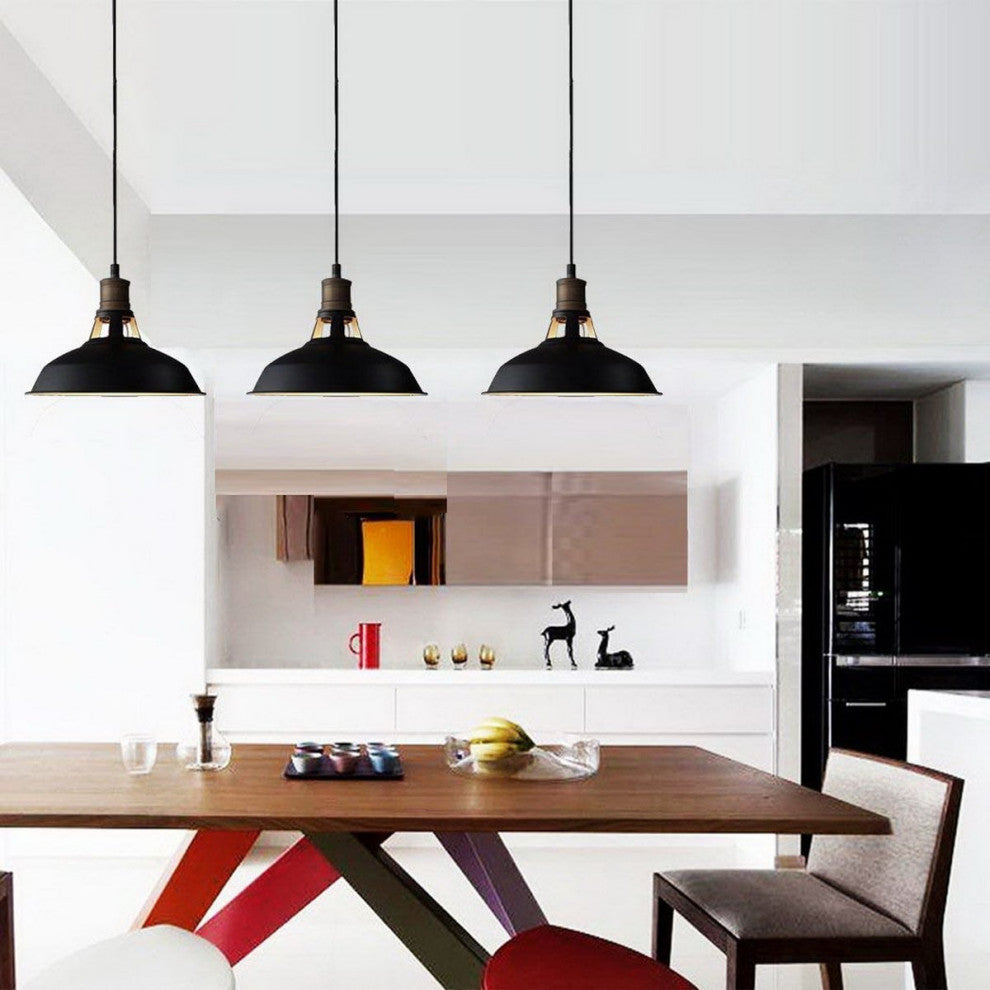 Florence Black Barn Pendant Light Loft Fixture, 12.2", 3-Pack