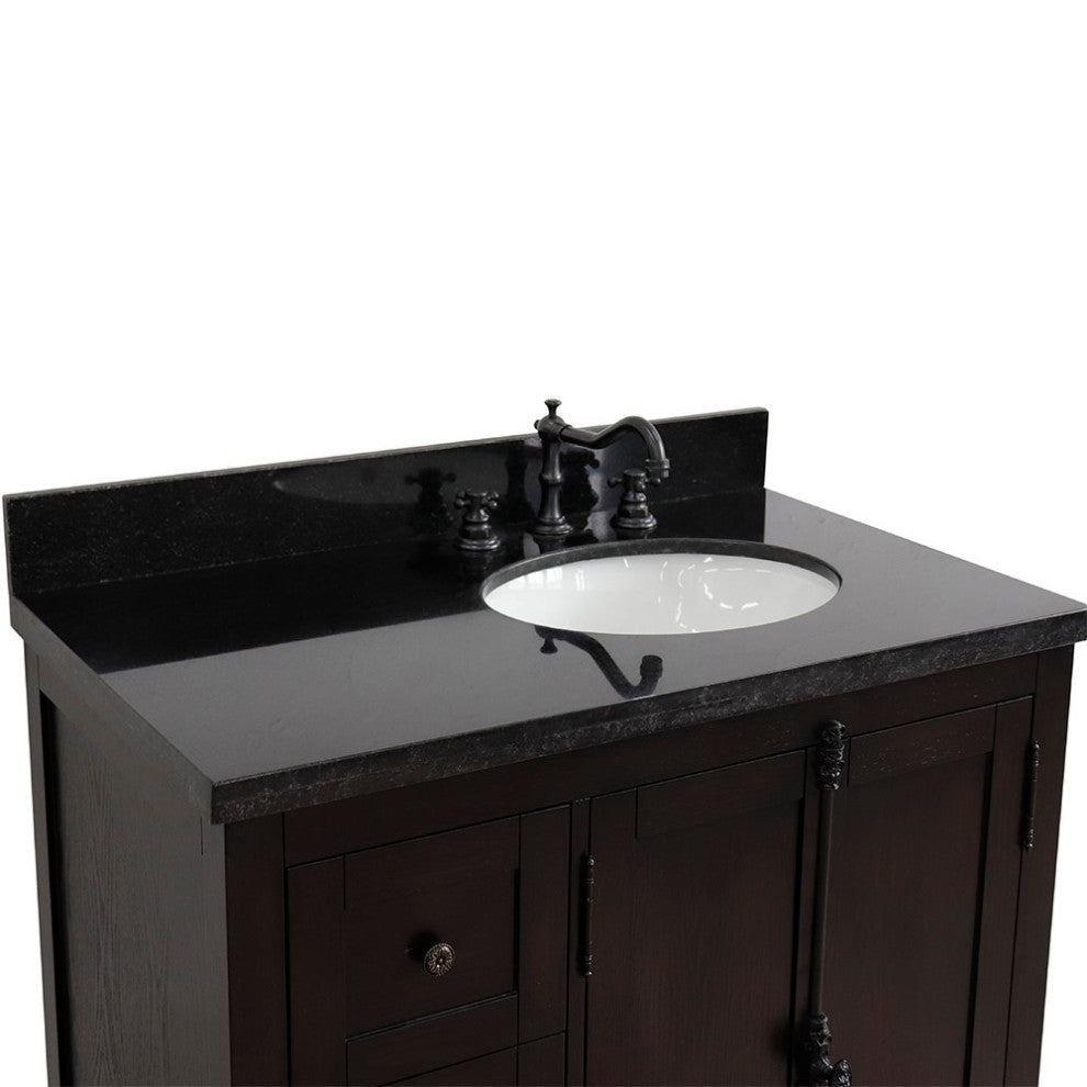 37" Single Vanity, Brown Ash With Black Galaxy Top, Right Doors/Right Oval Sink