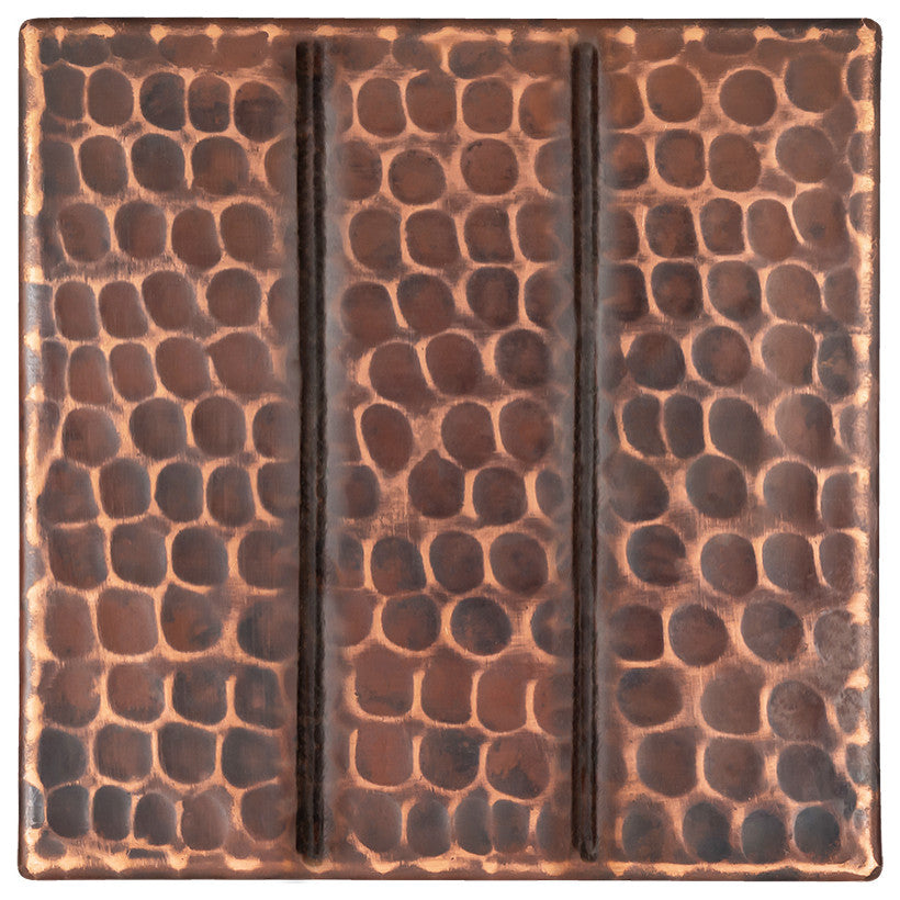 Hammered Copper Tile with Linear Design, 4"x4", Set of 4